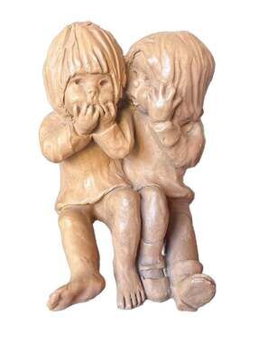Vintage 1976 Dave Grossman Sculpture Children Whispering Figurine Girl Talk